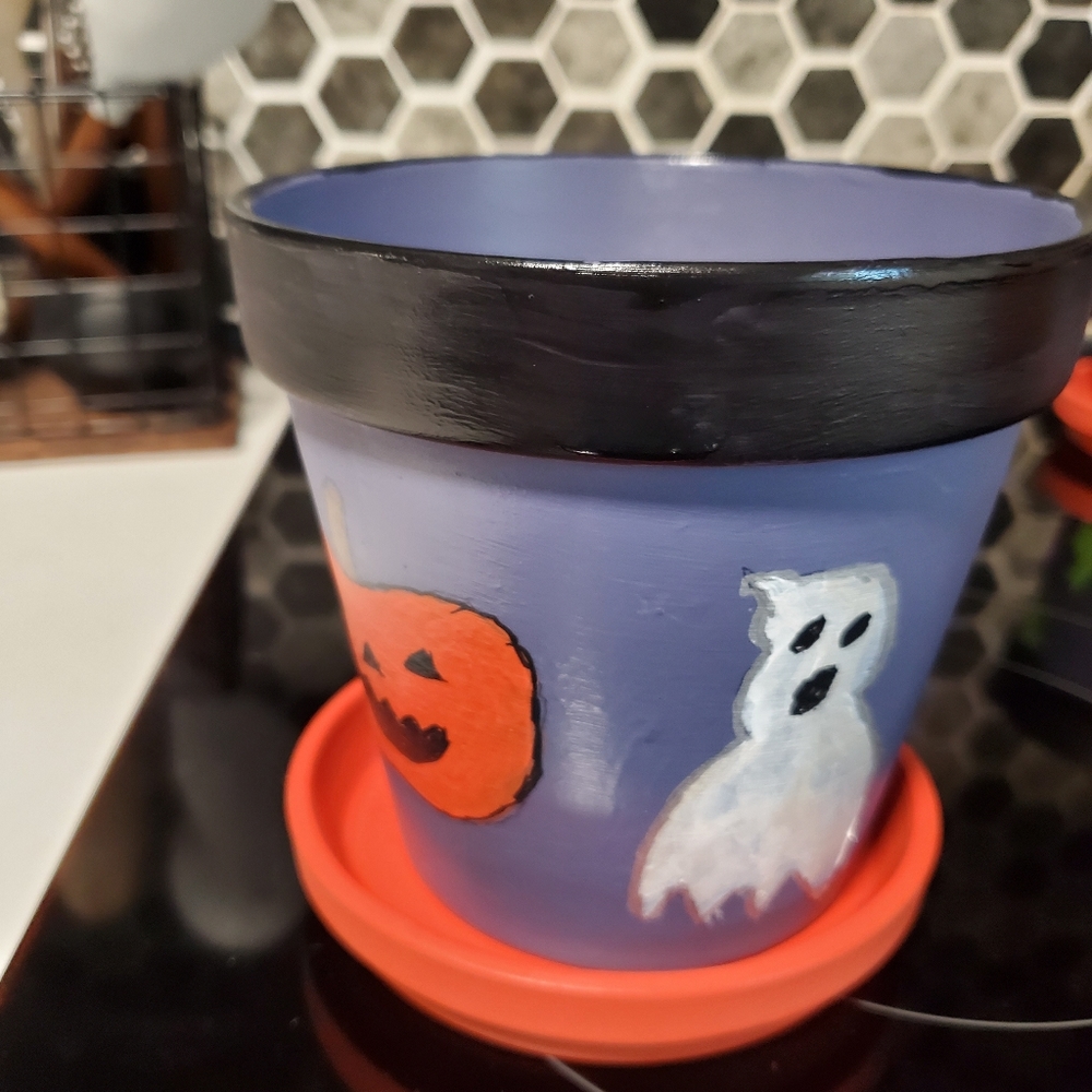 Hand Painted Terrra Cotta Flower Pot - Picture 2 of 4